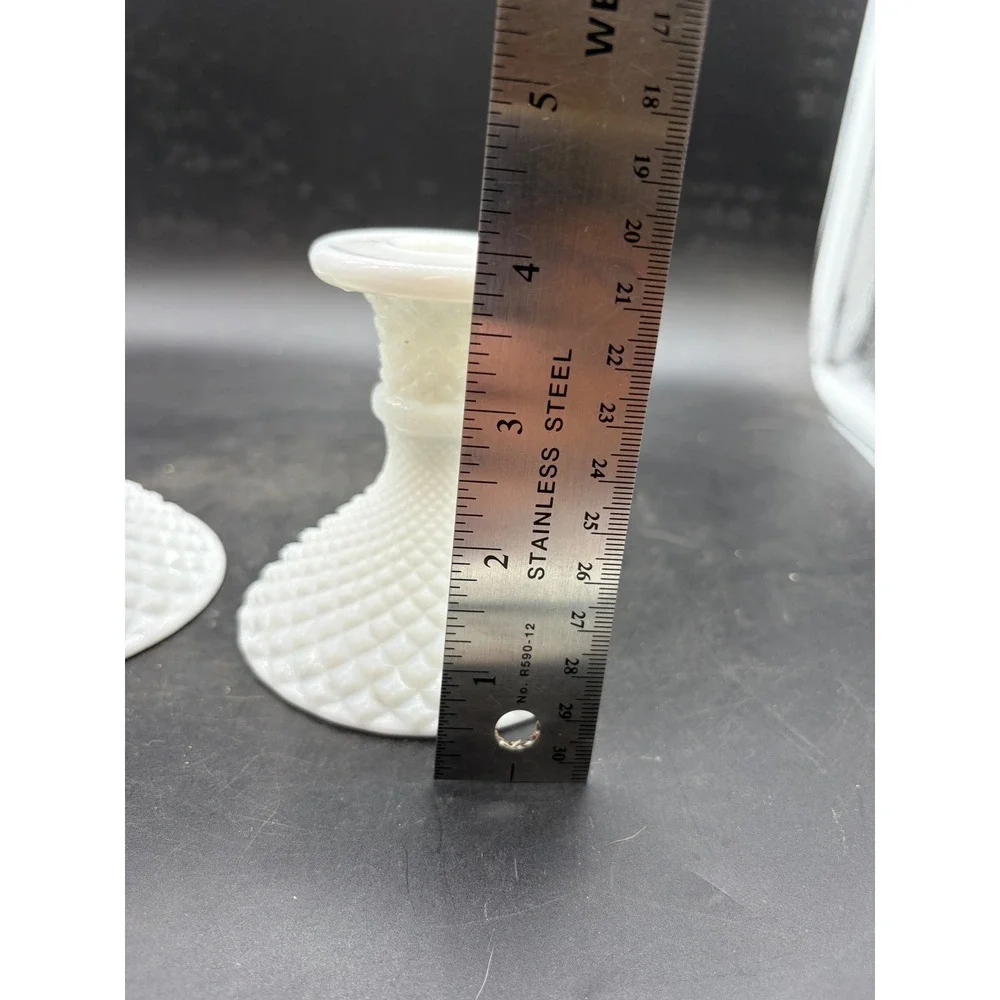 Westmoreland Milk Glass English Hobnail Candlestick Holders Set of 2 White Vntg